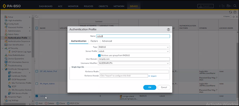  Configuring Authentication Profile